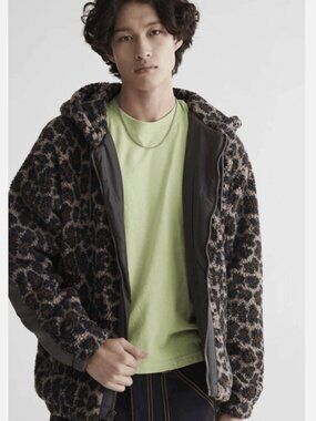 Urban Outfitters Leopard Print Fleece Hoodie Zip Up Sz Sm